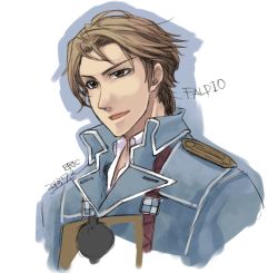 Rule 34 | 1boy, brown eyes, brown hair, character name, dated, eric flay, faldio landzaat, male focus, military, military uniform, open mouth, portrait, senjou no valkyria, senjou no valkyria (series), senjou no valkyria 1, simple background, uniform, white background