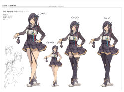 Rule 34 | 1girl, alternate costume, bikini, black hair, black pantyhose, breasts, character sheet, cleavage, dabi (ebs), ebs, educational broadcasting system, hanbok, hand on own hip, korean clothes, korean text, long hair, multiple views, navel, pantyhose, red eyes, sleeveless, swimsuit, thighhighs, translation request, yohan12
