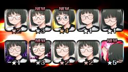 Rule 34 | 1girl, black eyes, black hair, bob cut, cellphone, check commentary, clenched hand, commentary request, disappointed, fake screenshot, fist pump, glasses, multiple views, o3o, original, phone, raglan sleeves, short hair, smartphone, smile, yajirushi (chanoma)