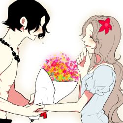 Rule 34 | 1boy, 1girl, bouquet, curry gohan, flower, lowres, mother and son, one piece, portgas d. ace, portgas d. rouge