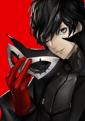 Rule 34 | 10s, 1boy, amamiya ren, bad id, bad pixiv id, black hair, card, highres, legacy zechs, male focus, mask, persona, persona 5, short hair, simple background, smile, solo
