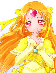 Rule 34 | 10s, 1girl, cure muse, cure muse (yellow), earrings, heart, jewelry, kagami chihiro, long hair, magical girl, orange hair, pink eyes, precure, shirabe ako, smile, solo, suite precure