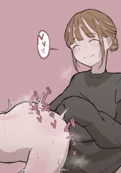 Rule 34 | 1boy, 1girl, anal, black sweater, brown hair, closed eyes, fingering, heart, long sleeves, pink background, prostate milking, simple background, sleeves past wrists, smile, spoken heart, sweater, tagme, yayagamikudari
