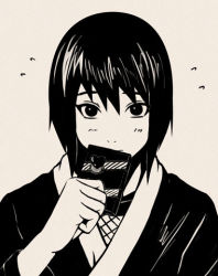 Rule 34 | 1girl, candy, female focus, food, japanese clothes, looking at viewer, lowres, monochrome, naruto, naruto (series), shizune (naruto), short hair, solo, tk (tk&#039;s level4)