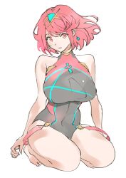 Rule 34 | 1girl, breasts, highres, large breasts, pyra (pro swimmer) (xenoblade), pyra (xenoblade), red eyes, red hair, short hair, simple background, solo, swimsuit, ug333333, white background, xenoblade chronicles (series), xenoblade chronicles 2