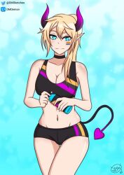 Rule 34 | 1girl, averysai, blonde hair, breasts, demon girl, demon horns, demon tail, demon wings, dmdemon, horns, indie virtual youtuber, large breasts, non-web source, source request, swimsuit, tail, virtual youtuber, wings