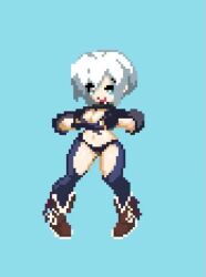 1girl angel_(kof) animated blue_eyes bouncing_breasts breasts jacket midriff navel pixel_art revealing_clothes snk solo tagme the_king_of_fighters video white_hair