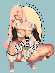 Rule 34 | 1girl, absurdres, bad id, bad twitter id, barikataunko, boots, cleavage cutout, clothing cutout, elbow gloves, fate/grand order, fate (series), frills, gloves, high heel boots, high heels, highres, long hair, maid, maid headdress, medb (fate), medb (fate), pink hair, squatting