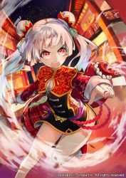 Rule 34 | 1girl, chinese clothes, cleavage cutout, clothing cutout, double bun, long hair, looking at viewer, nail polish, official art, open mouth, original, red eyes, red nails, sid story, solo, twintails, white hair, woonak, yin jiao (sid story)