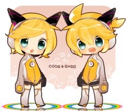 Rule 34 | 1boy, 1girl, animal ears, aqua eyes, blonde hair, brother and sister, chibi, fake animal ears, headphones, kagamine len, kagamine rin, mami (sweetcandy), odds &amp; ends (vocaloid), open mouth, short hair, siblings, twins, vocaloid