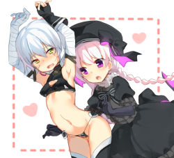 Rule 34 | 10s, 2girls, :o, arms up, breasts, fate/apocrypha, fate/extra, fate/grand order, fate (series), jack the ripper (fate/apocrypha), multiple girls, nursery rhyme (fate), nursery rhyme (fate/grand order), open mouth, pink hair, short hair, silver hair, small breasts, ureshiijelek