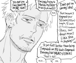 Rule 34 | 1boy, absurdres, bb (baalbuddy), commentary, earrings, empty eyes, english commentary, english text, facial hair, greyscale, gyaruo, highres, jewelry, male focus, monochrome, open mouth, original, parted lips, portrait, simple background, solo, stubble, stud earrings, tsundere, white background