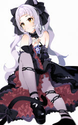 Rule 34 | 1girl, absurdres, animal ears, bare shoulders, black dress, black footwear, blunt bangs, bow, cat ears, dress, gothic lolita, halter dress, halterneck, highres, hololive, lolita fashion, long hair, mania (fd6060 60), murasaki shion, murasaki shion (gothic lolita), panties, pantyhose, petticoat, purple hair, purple pantyhose, simple background, sitting, solo, tail, tail bow, tail ornament, underwear, virtual youtuber, white background, yellow eyes