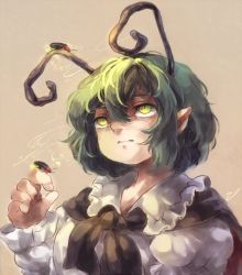 Rule 34 | 1girl, antennae, bad id, bad pixiv id, bug, cape, firefly, green eyes, green hair, insect, koto inari, matching hair/eyes, pointy ears, short hair, solo, touhou, wriggle nightbug