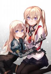 Rule 34 | 10s, 2girls, bad id, bad pixiv id, blonde hair, blue eyes, capelet, gloves, graf zeppelin (kancolle), highres, kantai collection, kumotama, long hair, multiple girls, pantyhose, skirt, twintails, u-511 (kancolle), uniform