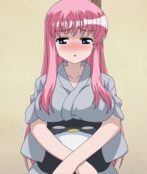 Rule 34 | blue eyes, blush, breasts, etopen, haramura nodoka, highres, large breasts, long hair, pink hair, saki (manga), screencap