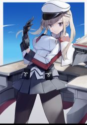 Rule 34 | 1girl, absurdres, black gloves, black pantyhose, blonde hair, breasts, capelet, commentary request, cowboy shot, cross, gloves, graf zeppelin (kancolle), grey eyes, hair between eyes, hat, highres, jacket, kantai collection, large breasts, looking at viewer, machinery, military, military hat, military uniform, miniskirt, multicolored background, necktie, pantyhose, peaked cap, picoli1313, resolution mismatch, sidelocks, simple background, skirt, solo, source smaller, tsurime, twintails, uniform, white background