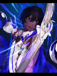 Rule 34 | 1boy, agni gandiva, arjuna (fate), b3nnoo, bow (weapon), brown eyes, brown hair, cape, dark-skinned male, dark skin, fate/grand order, fate (series), gloves, hair between eyes, highres, holding, holding bow (weapon), holding weapon, indian clothes, letterboxed, long sleeves, male focus, short hair, solo, upper body, weapon, white cape, white gloves