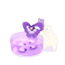 Rule 34 | animal, animal focus, bear, bird, chai (drawingchisanne), commentary, flower, hair flower, hair ornament, hand up, holding, no humans, original, polar bear, shadow, signature, simple background, standing, white background