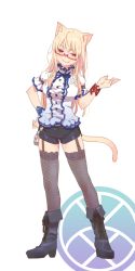 Rule 34 | 1girl, animal ears, blonde hair, cat ears, cat tail, garter straps, glasses, highres, original, pine-chan ver. 2, pine (pine-box), red eyes, solo, tail, thighhighs