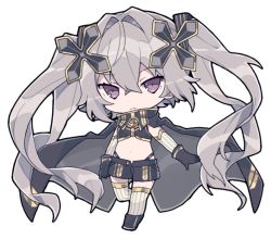 Rule 34 | 1girl, artist request, chibi, cross hair ornament, gloves, grey gloves, hair ornament, open fly, purple eyes, ribbon, solo, striped ribbon, virtual youtuber, white sleeves, x&#039;flare, x enc&#039;ount