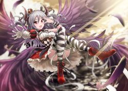 Rule 34 | 10s, 1girl, bandages, demon horns, drill hair, granblue fantasy, horns, idolmaster, idolmaster cinderella girls, kanzaki ranko, kitiku, long hair, open mouth, red eyes, silver hair, solo, twin drills, two side up, wings