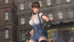 Rule 34 | 1girl, 3d, breasts, brown hair, dead or alive, dead or alive 5, female focus, gloves, hitomi (doa), large breasts, official art, outdoors, solo, tecmo