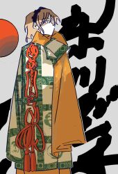 Rule 34 | 1other, androgynous, black hairband, chinese commentary, coat, cocopalm, commentary request, grey background, hairband, highres, len&#039;en, no mouth, orange eyes, orange hair, orange scarf, other focus, scarf, short hair, solo, translation request, zuifeng tenkai