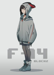 Rule 34 | 1girl, absurdres, aviator cap, black eyes, black hair, black pantyhose, blunt bangs, boots, closed mouth, clothes, expressionless, f-14 tomcat, fami (yellow skies), full body, highres, hood, hoodie, original, pantyhose, sleeves past wrists, solo
