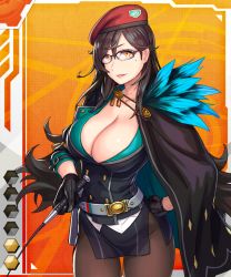 Rule 34 | 1girl, beret, breasts, card (medium), card (orange-r), card (r), curvy, female focus, garrison cap, glasses, hand on own hip, hat, hilda kirsten, huge breasts, lilith-soft, looking at viewer, military, military hat, military uniform, mole, mole under eye, no bra, riding crop, shiny skin, smile, taimanin (series), taimanin asagi battle arena all card gallery, taimanin asagi kessen arena, uniform, yuuji (and)