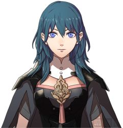 Rule 34 | 1girl, armor, blue eyes, blue hair, byleth (female) (fire emblem), byleth (fire emblem), cape, fire emblem, fire emblem: three houses, long hair, looking at viewer, nintendo, official art, solo, watermark