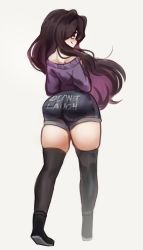 Rule 34 | 1boy, absurdres, ass, ass focus, black hair, from behind, highres, looking back, male focus, original, roland (ms pigtails), short, sky guy art, smile, solo, thighhighs, trap