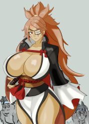 Rule 34 | amputee, baiken, breasts, guilty gear, guilty gear xrd, highres, japanese clothes, kimono, large breasts, mito anji, multicolored clothes, multicolored kimono, one-eyed, open clothes, open kimono, samurai