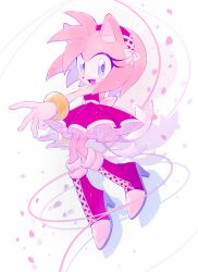 Rule 34 | 1girl, alternate costume, alternate eye color, ameusute1002, amy rose, animal ears, animal nose, artist name, back bow, bare shoulders, belt, blue eyes, boots, bow, bracelet, breasts, dress, eyelashes, fang, full body, furry, furry female, gold bracelet, hairband, hedgehog ears, hedgehog girl, hedgehog tail, high heels, highres, jewelry, looking at viewer, medium breasts, open mouth, petals, pink bow, pink dress, pink footwear, pink fur, pink hairband, shadow, sleeveless, sleeveless dress, smile, solo, sonic (series), sparkle, tail, thread, tongue, white background, white belt, white bow