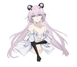 Rule 34 | 1girl, absurdres, animal ears, bare shoulders, bear ears, black gloves, breasts, chinese commentary, collarbone, commentary, cropped torso, crossed bangs, elbow gloves, fake animal ears, gloves, hair between eyes, highres, holding own arm, long hair, looking at viewer, mechanical ears, naked shirt, navel, open clothes, open mouth, open shirt, panluo, pink hair, punishing: gray raven, purple eyes, shirt, simple background, small breasts, solo, stomach, straight-on, teddy (punishing: gray raven), white background, white shirt