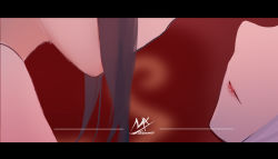 Rule 34 | 2girls, angel girl (shimmer), artist name, black-haired demon girl (shimmer), black hair, blurry, blurry background, closed mouth, head out of frame, highres, letterboxed, long hair, multiple girls, original, red lips, shimmer, short hair, symbol-only commentary, yuri
