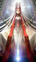Rule 34 | 1girl, blonde hair, craft essence (fate), crown, dress, fate/grand order, fate/stay night, fate (series), highres, justeaze lizrich von einzbern, long hair, red eyes, resized, silver hair, solo, standing, upscaled, very long hair, wada arco, waifu2x, white dress