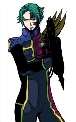 Rule 34 | 00s, 1boy, code geass, green hair, jeremiah gottwald, male focus, simple background, solo, standing, tagme, white background