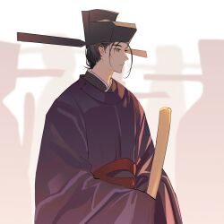 Rule 34 | 1boy, black hair, blue eyes, chinese clothes, closed mouth, futou, hand fan, hanfu, hat, highres, holding, huban, long sleeves, male focus, original, sleeves past fingers, sleeves past wrists, solo, wide sleeves, yuanlingshan, yueyuede nangua