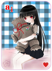 Rule 34 | 1girl, black hair, doll, enma ai, heart, jigoku shoujo, rounded corners, school uniform, solo, voodoo doll, straw doll