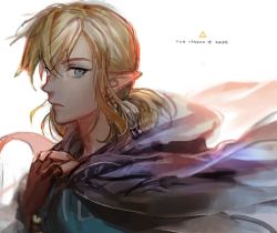 Rule 34 | 1boy, bad id, bad twitter id, blonde hair, blue eyes, cape, charcoalo, gloves, hood, link, long hair, male focus, nintendo, ponytail, sketch, solo, the legend of zelda, the legend of zelda: breath of the wild