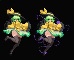 Rule 34 | 1girl, ;d, aged up, bad id, bad twitter id, black thighhighs, blouse, blush, bouncing breasts, breasts, curvy, eyeball, full body, green eyes, green hair, hat, hip focus, komeiji koishi, large breasts, legs, looking at viewer, lowres, mary janes, namako daibakuhatsu, no panties, one eye closed, open mouth, pixel art, shirt, shoes, skirt, smile, standing, standing on one leg, thighhighs, thighs, third eye, touhou, wide hips