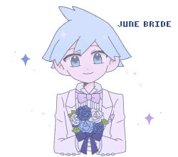 Rule 34 | 1boy, alternate costume, bad id, bad pixiv id, blue flower, bow, bowtie, closed mouth, commentary request, creatures (company), flower, game freak, gloves, grey hair, highres, holding, holding flower, jacket, long sleeves, looking at viewer, male focus, nayuyu (user easx2724), nintendo, pokemon, pokemon rse, purple bow, purple bowtie, shirt, simple background, smile, solo, sparkle, steven stone, upper body, white background, white flower, white gloves, white jacket, white shirt