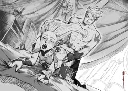 Rule 34 | doggystyle, greyscale, highres, janna (league of legends), league of legends, monochrome, pointy ears, sex, sex from behind, talon (league of legends), trangtora