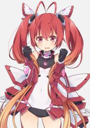 Rule 34 | 1girl, ahoge, gender request, genderswap, highres, holding, holding own hair, ka-no, long hair, mitsuka souji, ore twintail ni narimasu, red hair, tailred, tears, thighhighs, twintails, very long hair