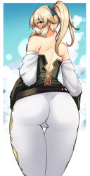 Rule 34 | 1girl, absurdres, artist name, ass, back, bare shoulders, blonde hair, blue eyes, blush, cameltoe, from behind, genshin impact, highres, jean (genshin impact), long hair, ponytail, solo, thigh gap, thighs, z666ful