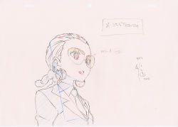 Rule 34 | 10s, 1girl, color trace, earrings, glasses, dreadlocks, highres, hououmaru rei, jewelry, key frame, kill la kill, lips, necktie, official art, partially colored, production art, solo, trigger (company)