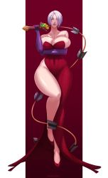 Rule 34 | 1girl, breasts, cleavage, cosplay, curvy, dress, elbow gloves, gloves, highres, holding, holding weapon, huge breasts, isabella valentine, jessica rabbit, jessica rabbit (cosplay), legs, lipstick, long legs, looking at viewer, makeup, raidou zero, raidouzero, red dress, side slit, solo, soul calibur, strapless, strapless dress, thighs, weapon