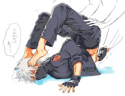 Rule 34 | 2boys, barefoot, blush, feet, gloves, hatake kakashi, male focus, multiple boys, naruto, naruto (series), one eye closed, p-po, scar, silver hair, sweat, tagme, text focus, toes, wince, wink
