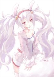 Rule 34 | 1girl, :o, animal ears, azur lane, bad id, bad pixiv id, bare shoulders, big hair, blush, buran (kure), camisole, collarbone, commentary request, fur-trimmed jacket, fur trim, hair between eyes, hairband, highres, jacket, laffey (azur lane), long hair, long sleeves, looking away, open clothes, open jacket, parted lips, pink hair, pink hairband, pink jacket, pleated skirt, pocket, purple hair, rabbit ears, red skirt, simple background, skirt, sleeves past wrists, solo, standing, thighhighs, twintails, very long hair, white background, white camisole, white thighhighs